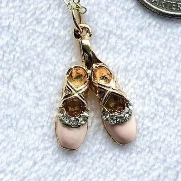 Ballet Shoes in Pink 10k Gold Plated Necklace - Picture 1 of 2